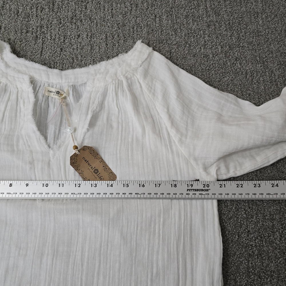 Natural Life M White Cotton Gauze Peasant Blouse NWT Boho Coastal Cottagecore - Picture 5 of 6